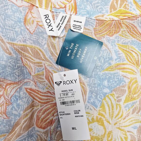 Roxy Kimono Duster Size M/L Tropical Floral Short Sleeve Bohemian Festival NWT - Picture 9 of 11